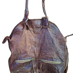 Textured Brown Leather Shoulder Bag